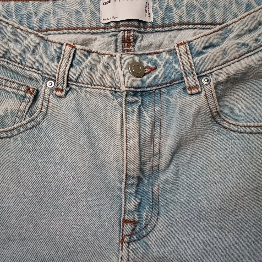 ASOS DESIGN Mens High Rise Straight Leg Light Wash Jeans Size 30x27 Blue Cotton